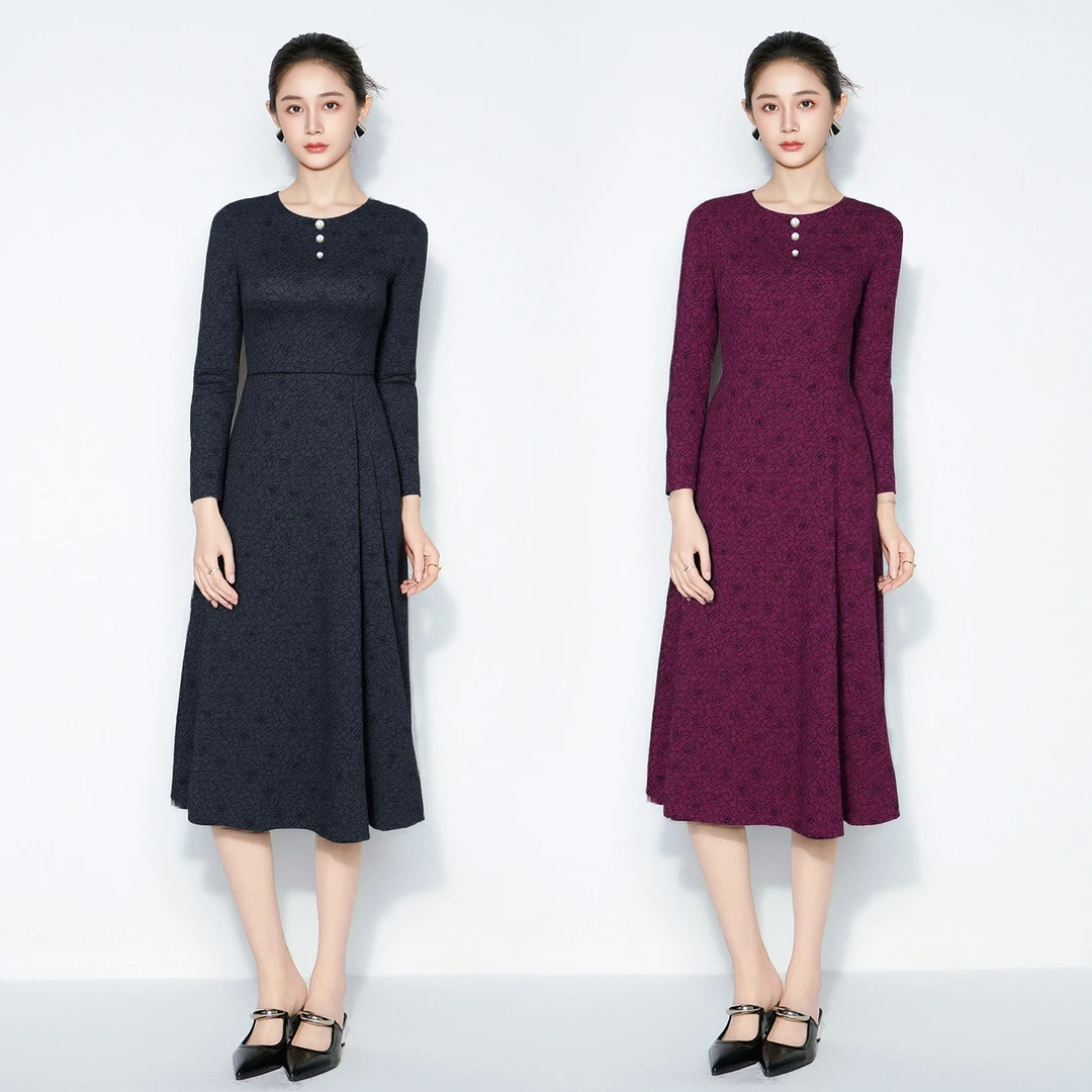 【福利专属】高腰连衣裙收腰提花秋季不规则款修身法式VHAC94DRX0