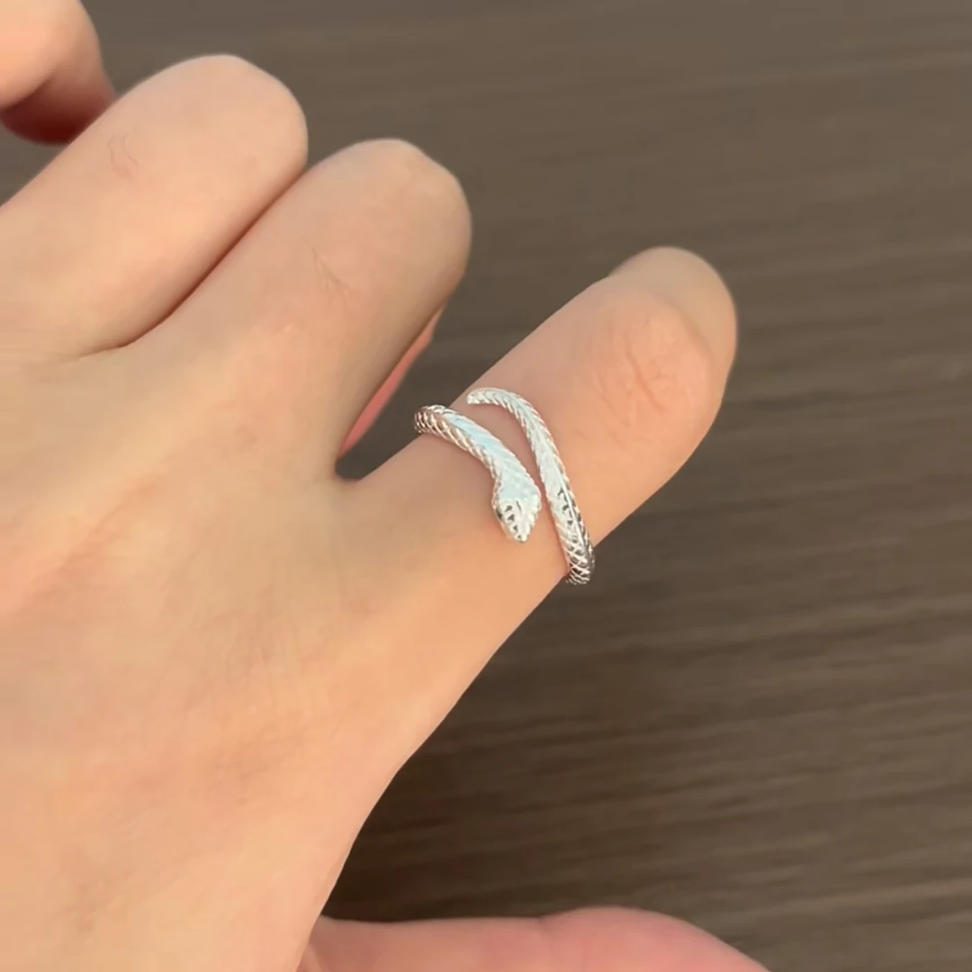 足银戒指 精工设计款灵蛇开口戒指