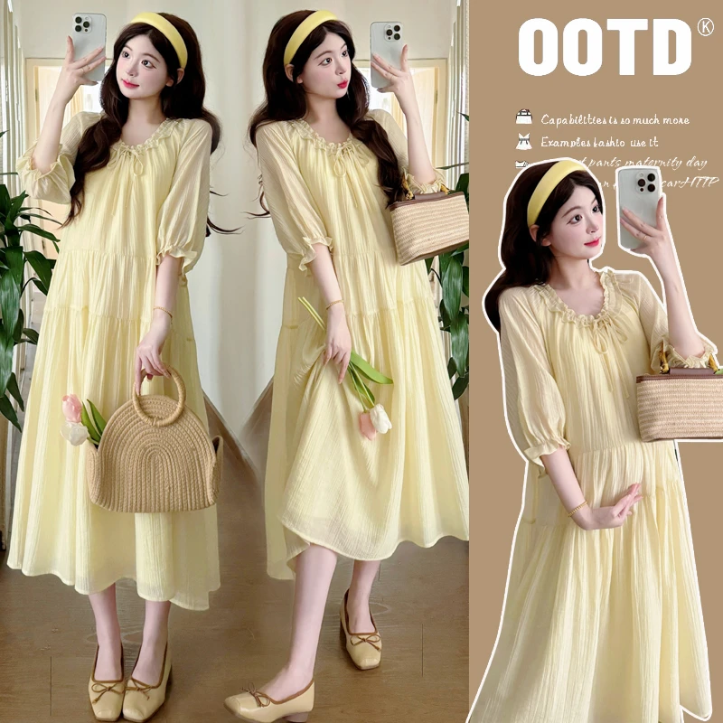 孕妇装夏装2025新款素色简约气质长款大码连衣裙女宽松显瘦孕妇裙