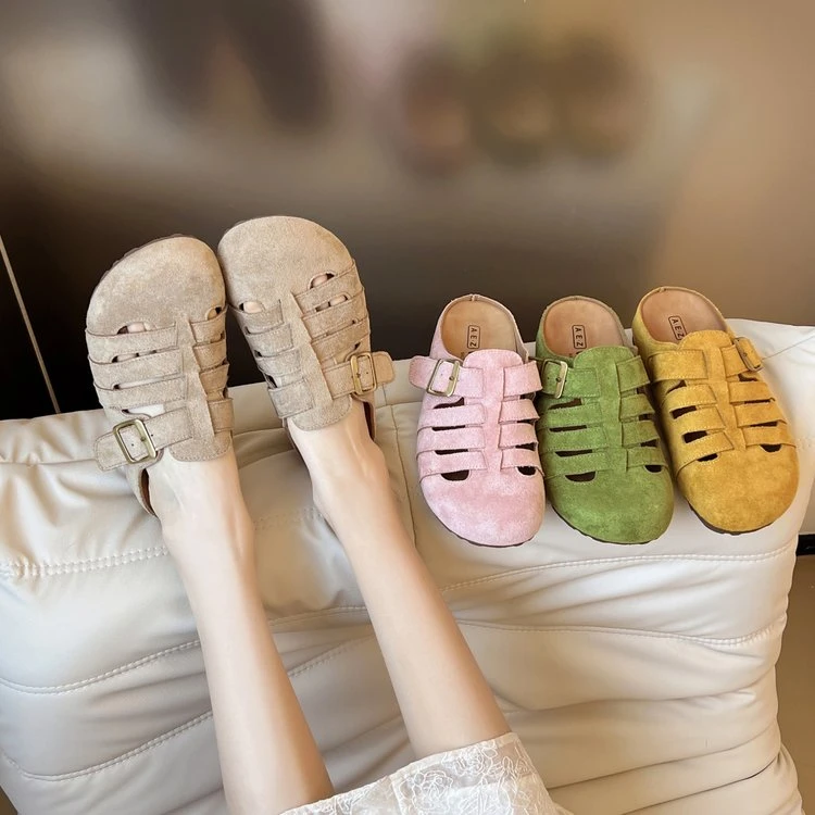 软底勃肯拖鞋女外穿2025年春夏新款包头镂空凉拖鞋厚底休闲半拖鞋