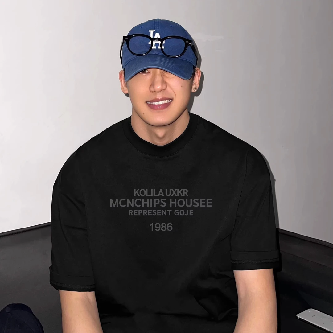 HIP潮牌美式ins黑色短袖男t恤字母印花重磅纯棉小众简约半袖上衣