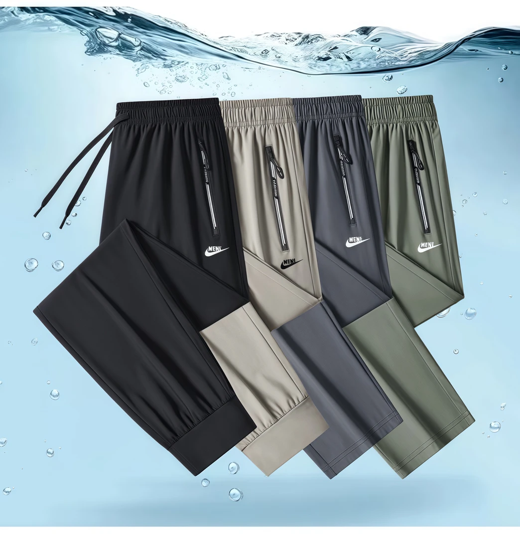 夏季男士薄款系带宽松高弹休闲长裤冰丝运动裤速干裤冰丝男裤