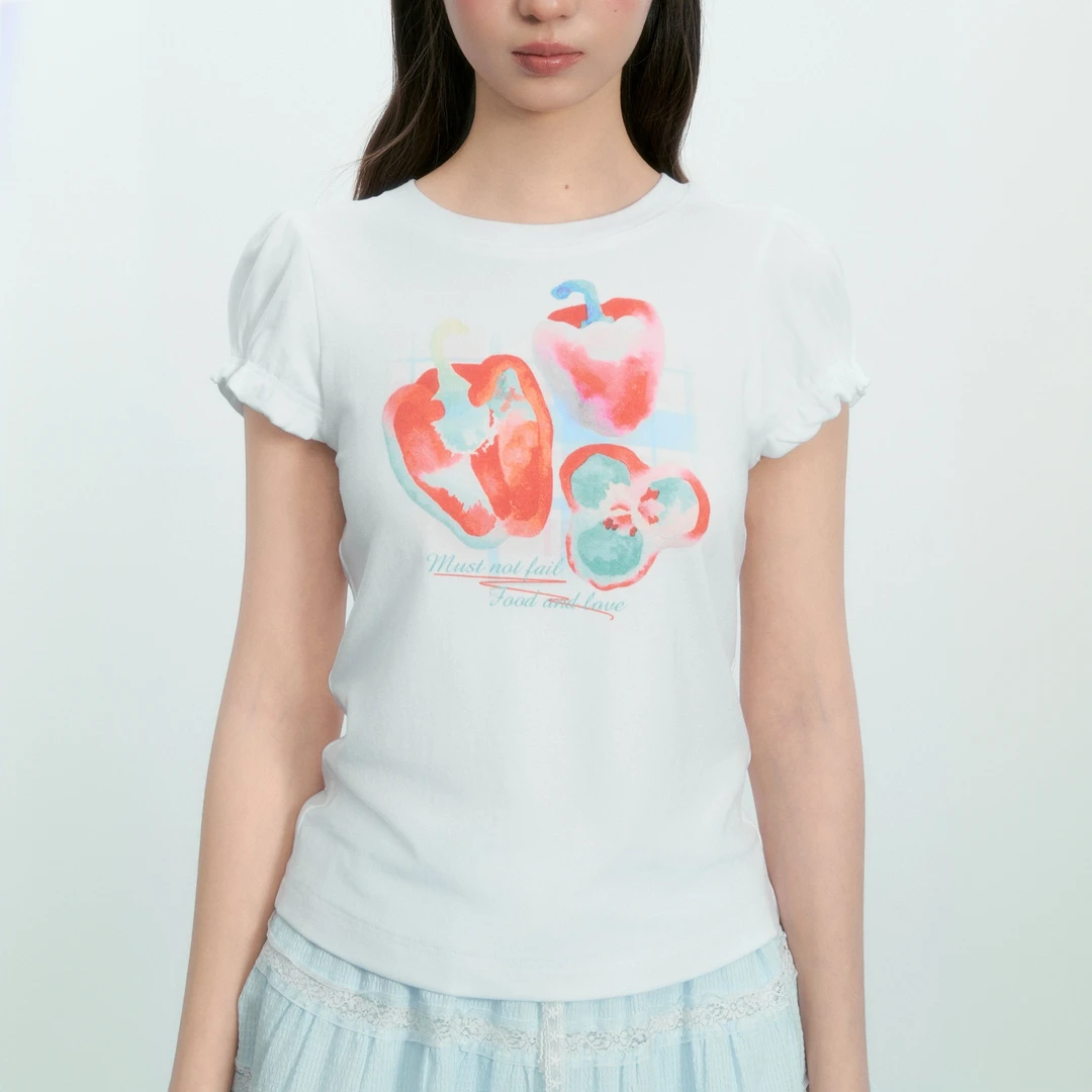 NTOT（新umoumo）原创设计蔬菜印花修身通勤百搭T恤NOTDX25225