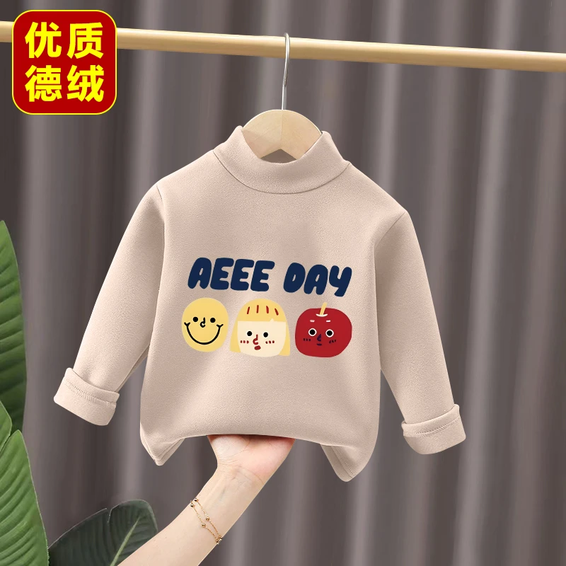 儿童保暖德绒打底衫2025秋冬新款防寒长袖T恤双面潮服爆款潮