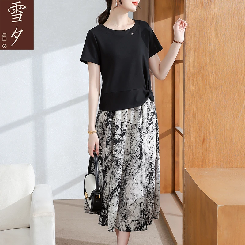 妈妈夏装套装连衣裙2025新款短袖T恤上衣中老年女装阔太太半身裙