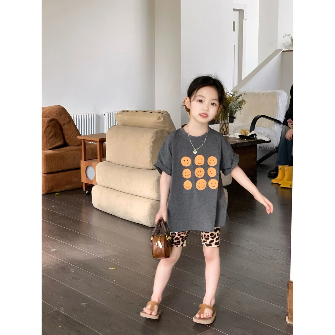 【现货】2025韩版夏男女童宝宝笑脸长款T恤宽松中长款汗衫洋气