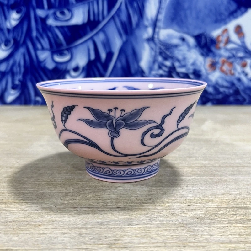 景德镇陶瓷釉下彩萱草纹饭碗 11厘米