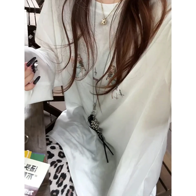 慵懒风复古豹纹宽松睡衣女夏天穿搭休闲白色长袖长裤家居服两件套