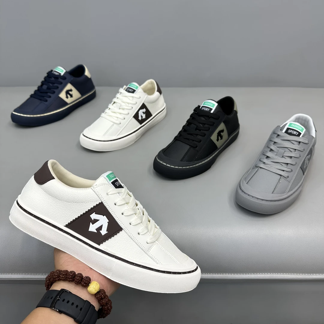 2025新款低帮系带拼接舒适板鞋防滑软底休闲鞋轻奢潮流百搭男鞋