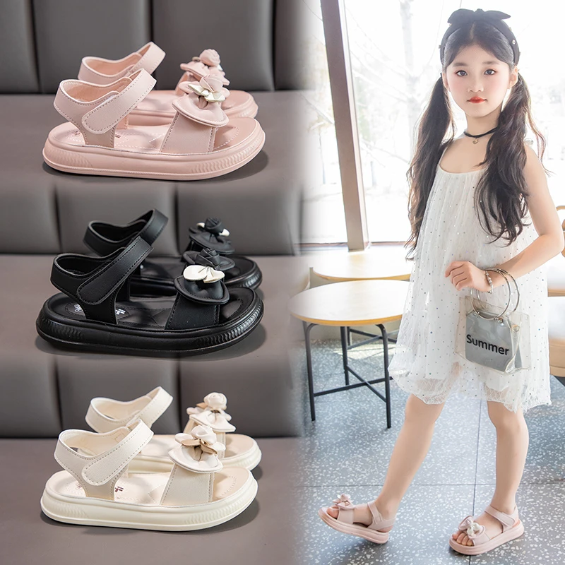 女童凉鞋2025夏季新款小女孩中大童软底蝴蝶结公主凉鞋儿童沙滩鞋