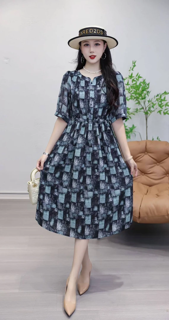 【时装高定款】青黛格气质修身时尚休闲夏季高端大码妈妈装连衣裙