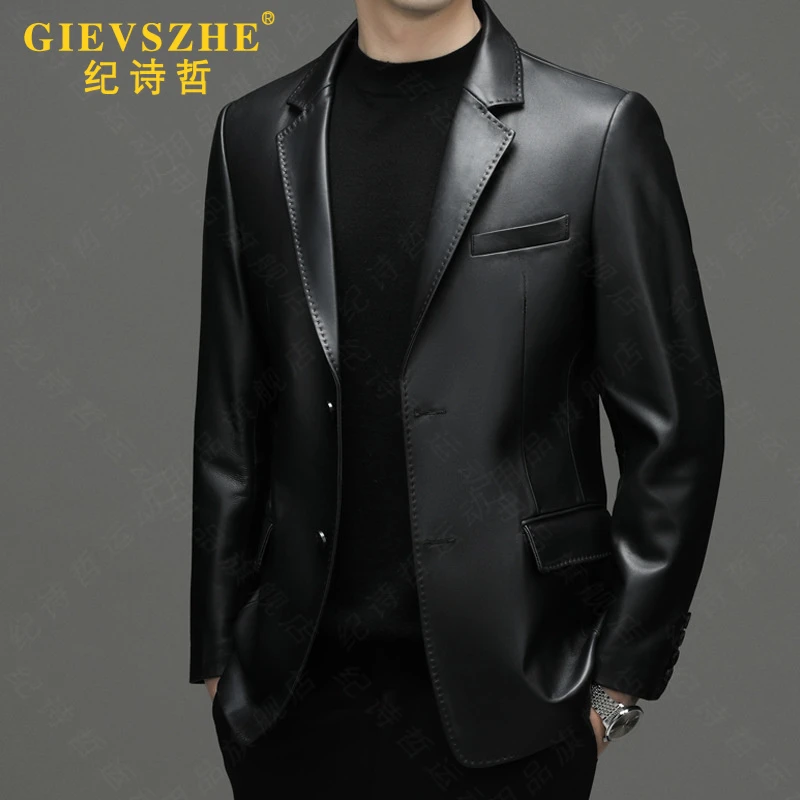 纪诗哲绵羊皮皮衣男款高端轻奢修身西服新款真皮外套百搭时尚夹克