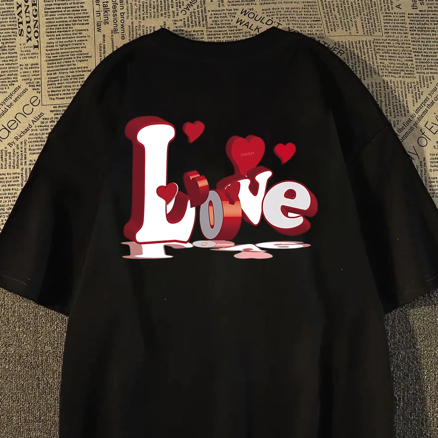 100%重磅纯棉短袖T恤男女同款夏甜酷爱心宽松潮款男装半袖流行ZN1