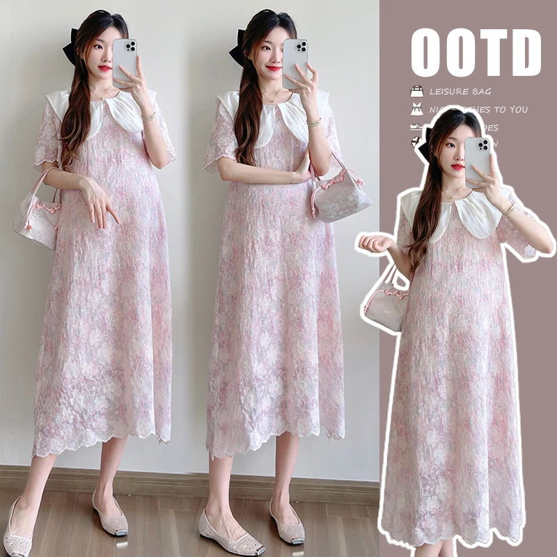 2025清凉法式勾花镂空软绵显瘦温柔气质透气连衣裙大码碎花洋气