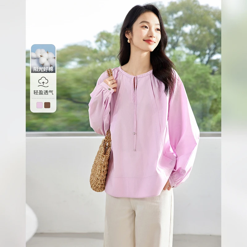 *梵希蔓时尚气质棉衬衫可系带圆领插肩袖衬衣M8291/M9681