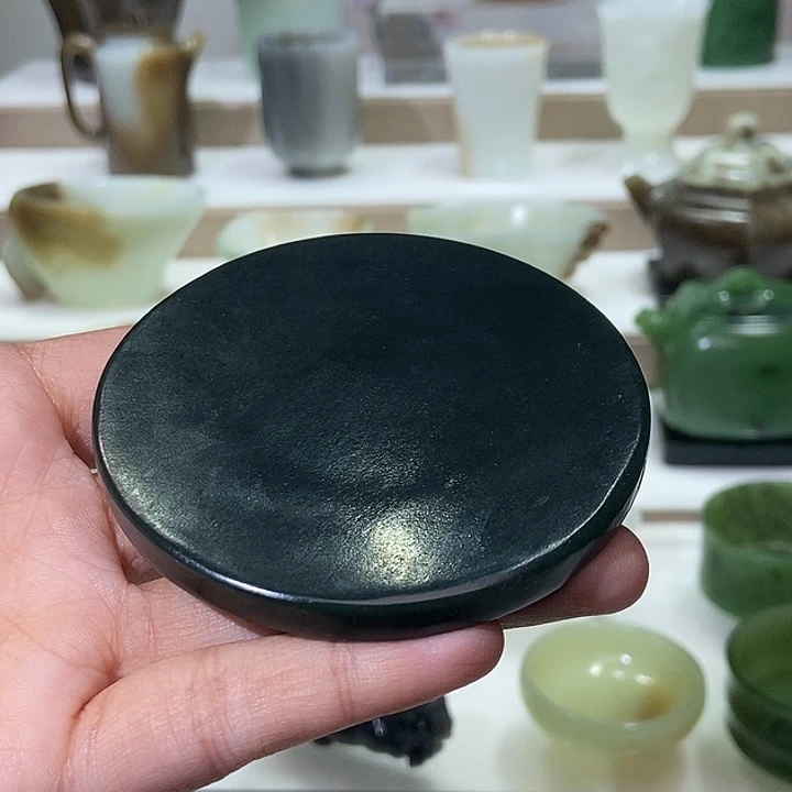 和田玉未镶嵌挂件青玉杯垫