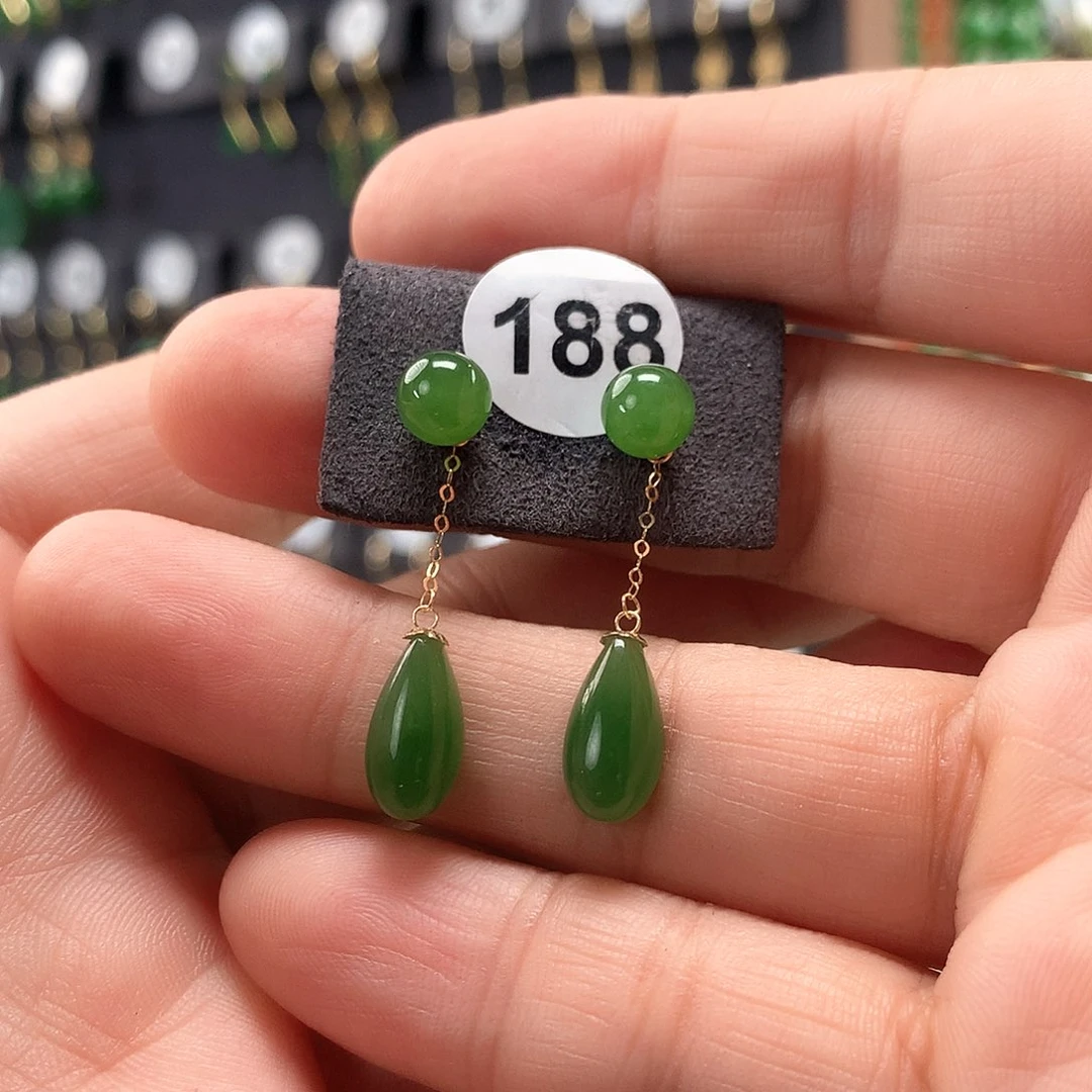 和田玉耳饰18K金镶嵌