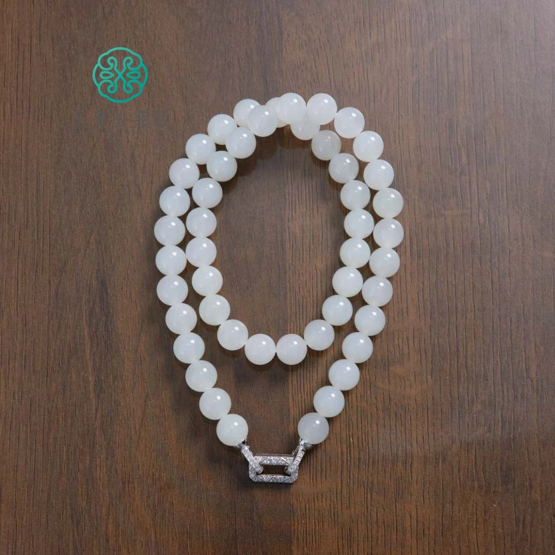 菲菲珠宝好*S925和田玉项链约9.5+mm