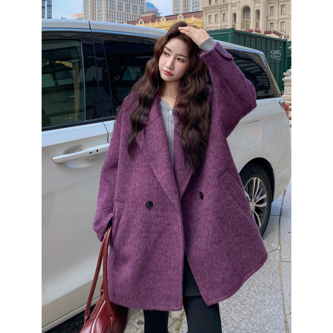 鹭枕韩版氛围感双面呢羊毛大衣女2025年冬季新款保暖加厚显瘦毛呢