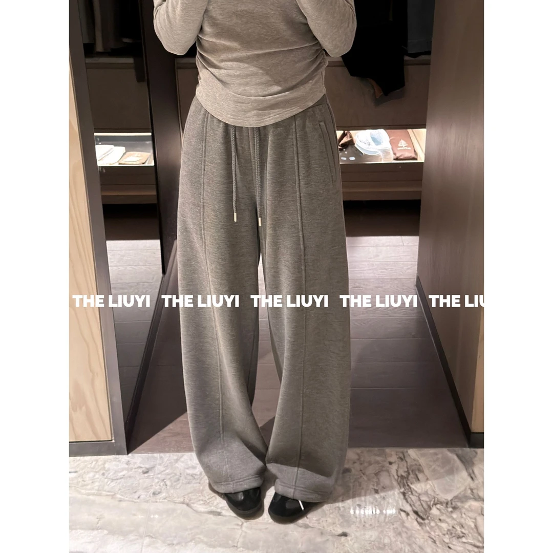 【LIUYI】修饰腿型加绒加厚弯刀两穿休闲卫裤51030C5