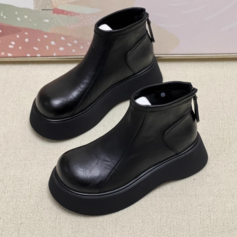 【现货+运费险】新款秋冬季增高短靴切尔西靴加绒厚底马丁靴棉鞋