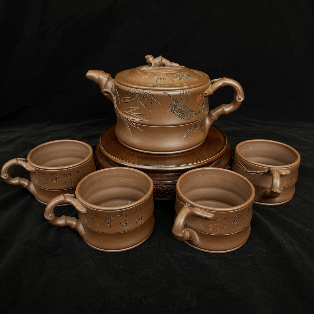 19/121319/桑黎兵/紫砂壶竹节套组/