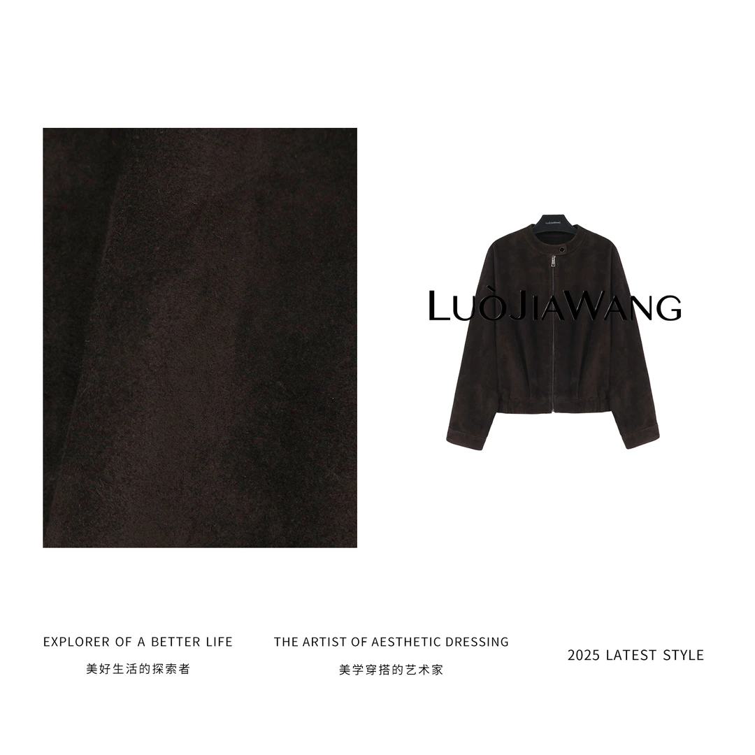 牛皮绒复古牛反绒秋冬外套女新款2025LUOJIAWANG【赛琳秀场】