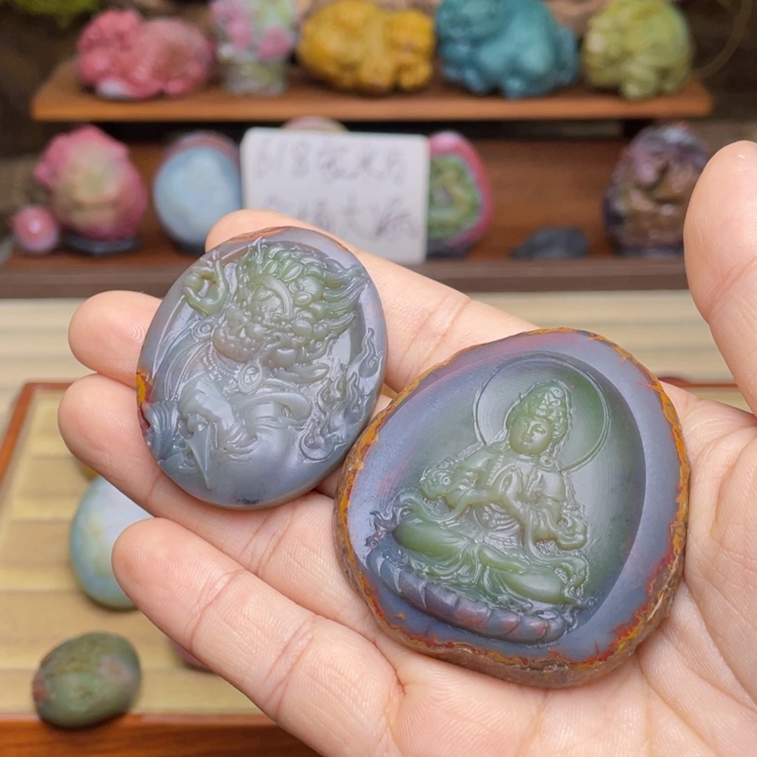 红****玛瑙/玉髓未镶嵌珠宝半成品盐源玛瑙打包观音财爷