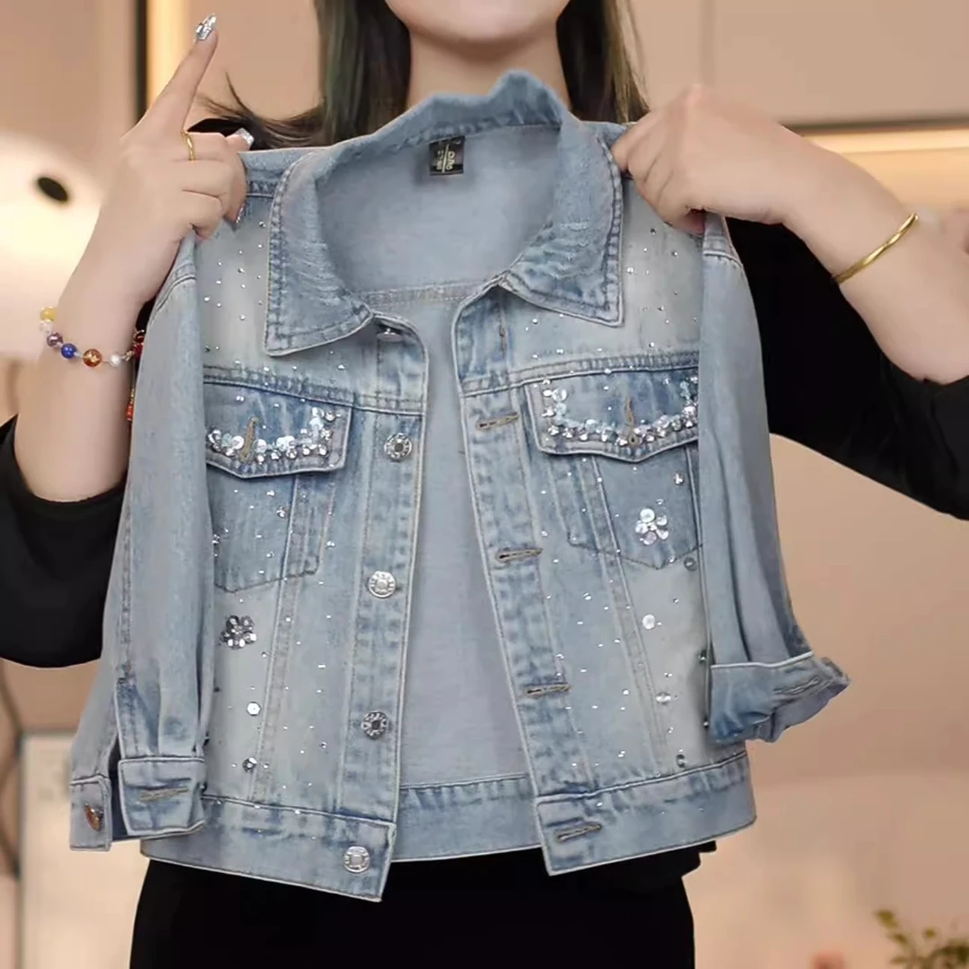 女童烫钻牛仔外套春秋装2025新款儿童时尚百搭可爱超萌儿童衣服