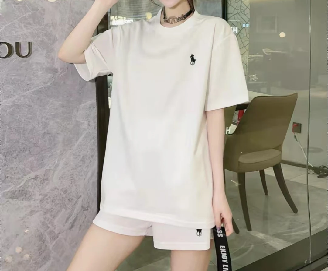 休闲时尚短袖套装女2025夏季新款韩版宽松遮肚洋气短裤薄款两件套