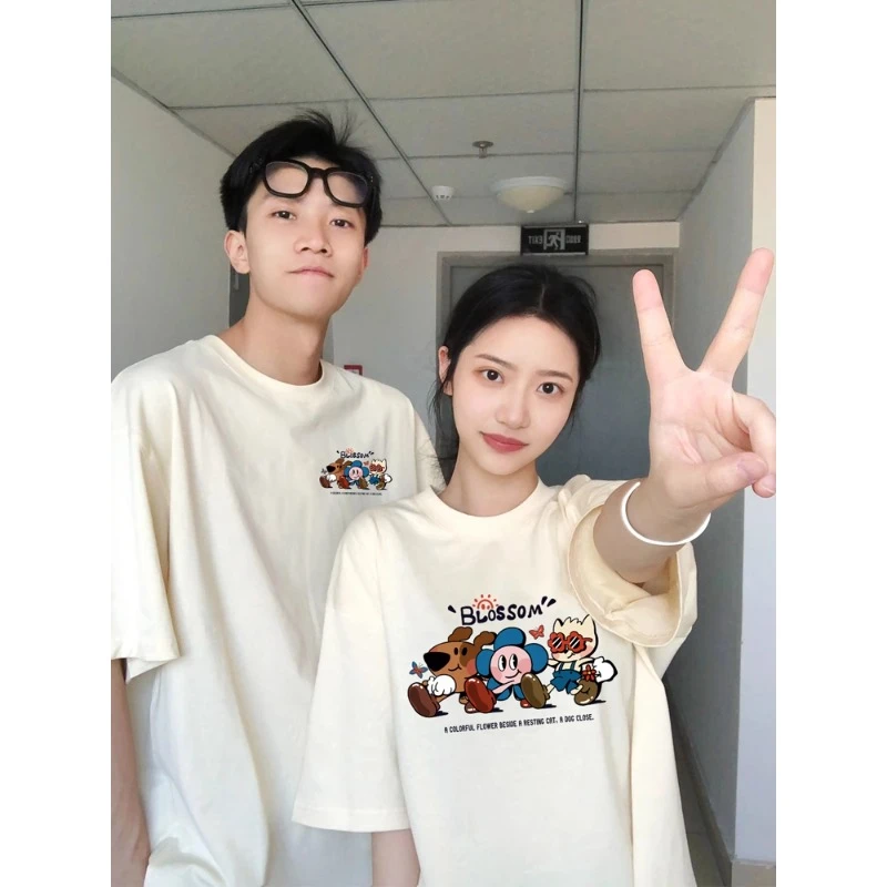 潮牌加大码情侣装T恤2025新款潮牌夏装短袖ins高级感设计女装半袖