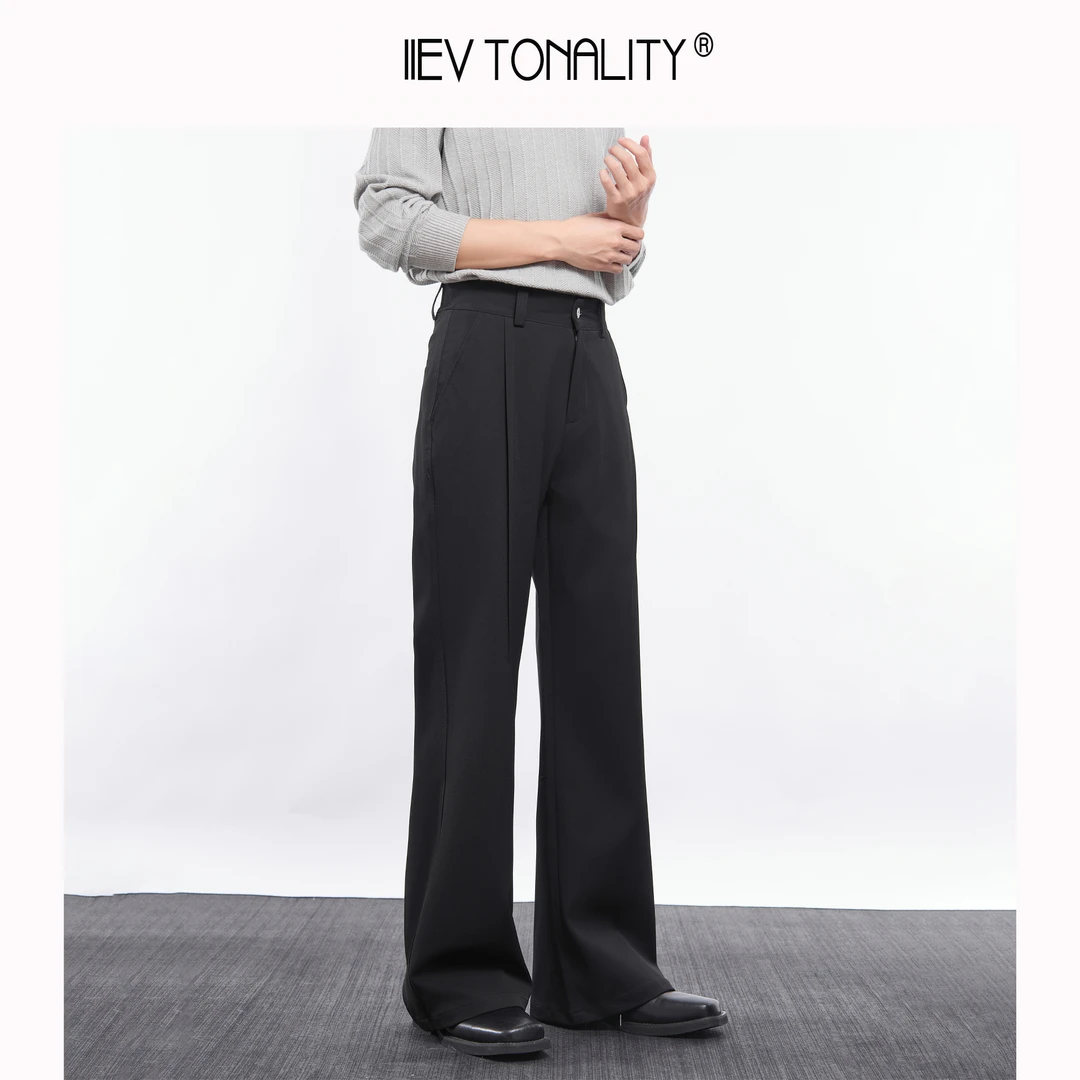 11EV“微喇立体压褶”秋冬微喇叭垂感压褶西裤设计感长裤休闲老钱风
