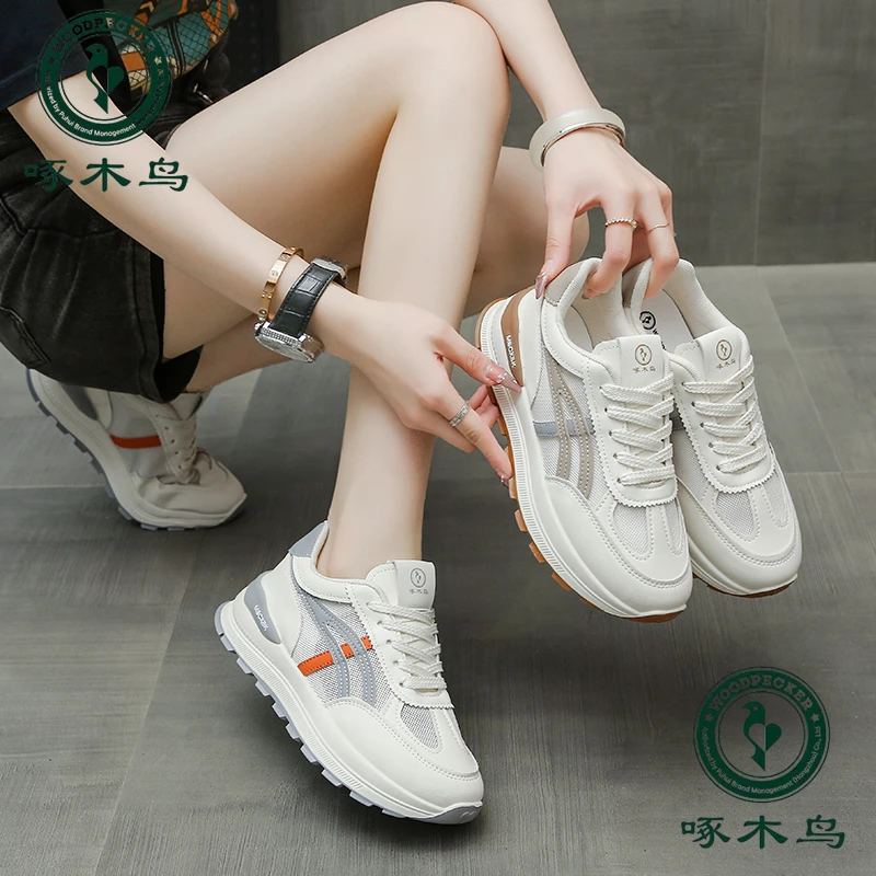 啄木鸟老爹鞋女2025春季新款时尚洋气厚底软底休闲运动鞋女25803