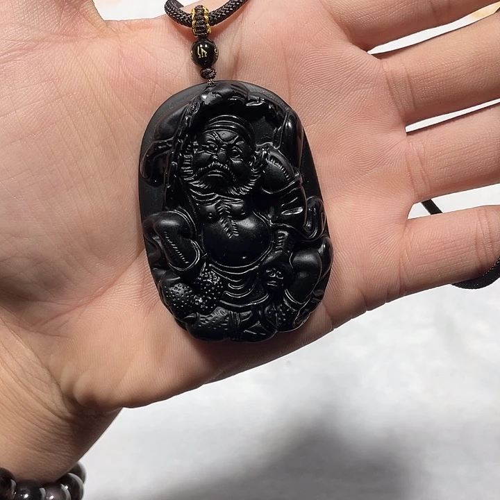 黑曜岩合金颈饰黑曜石钟馗