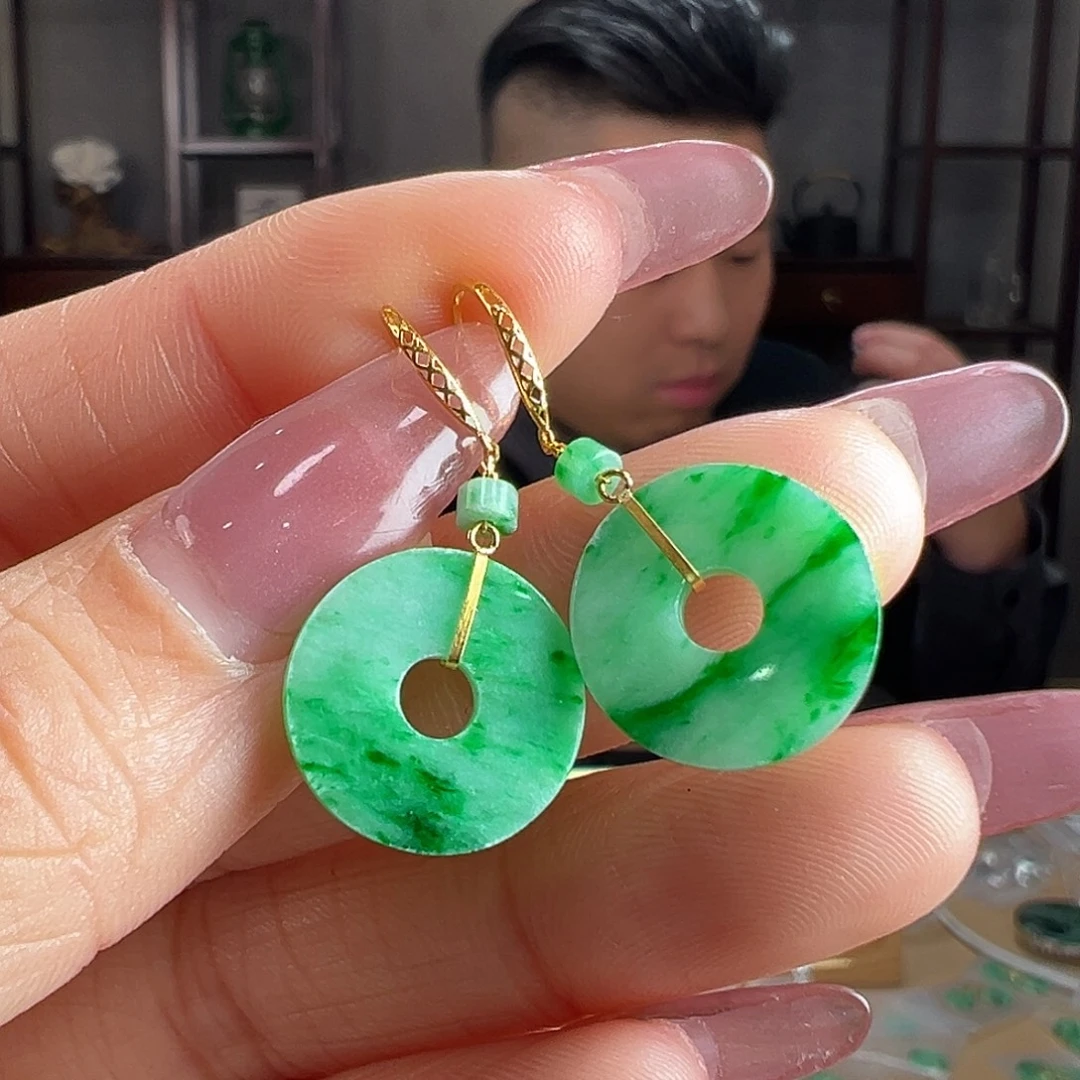 翡翠18K金镶嵌耳饰耳环