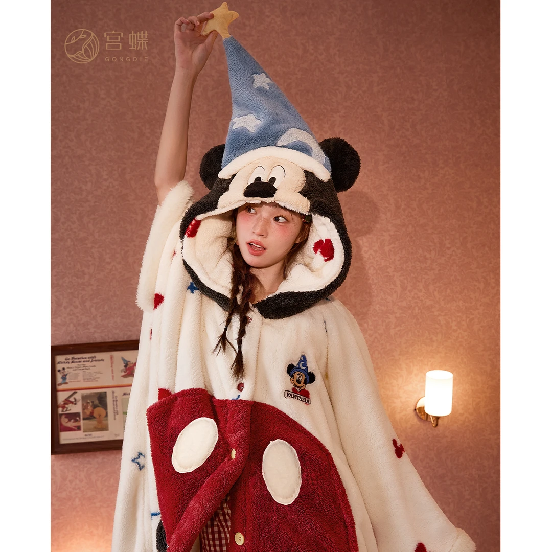 宫蝶【毛茸茸】迪士尼联名新款米奇睡袍女冬季珊瑚绒家居服斗篷睡袍