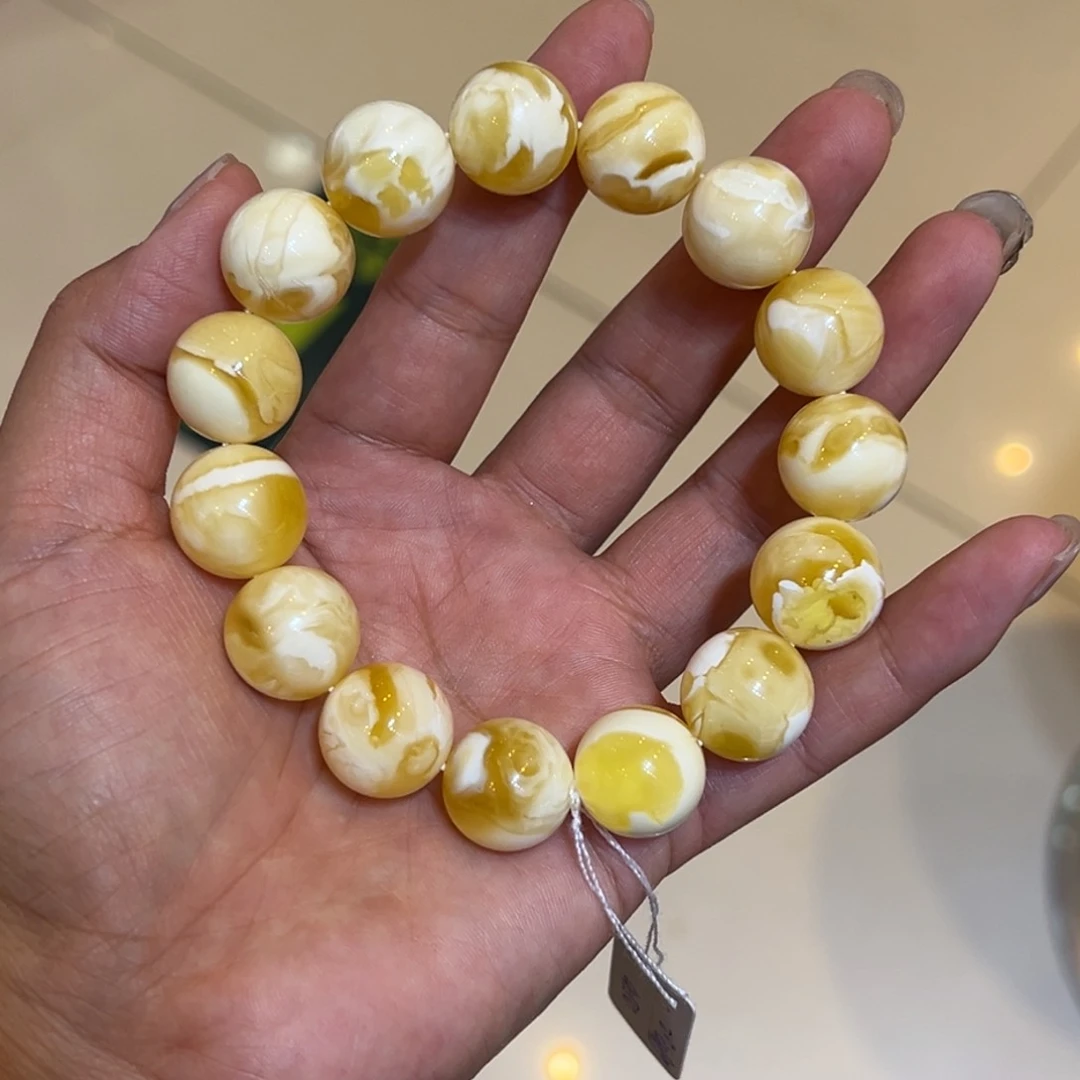 手链琥珀未镶嵌15➕金白浓蜡圆珠手串