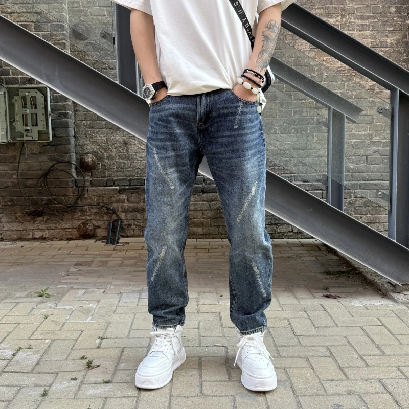 印花复古休闲裤2025秋季直筒裤大气简约阔腿裤水洗流行男士小脚裤