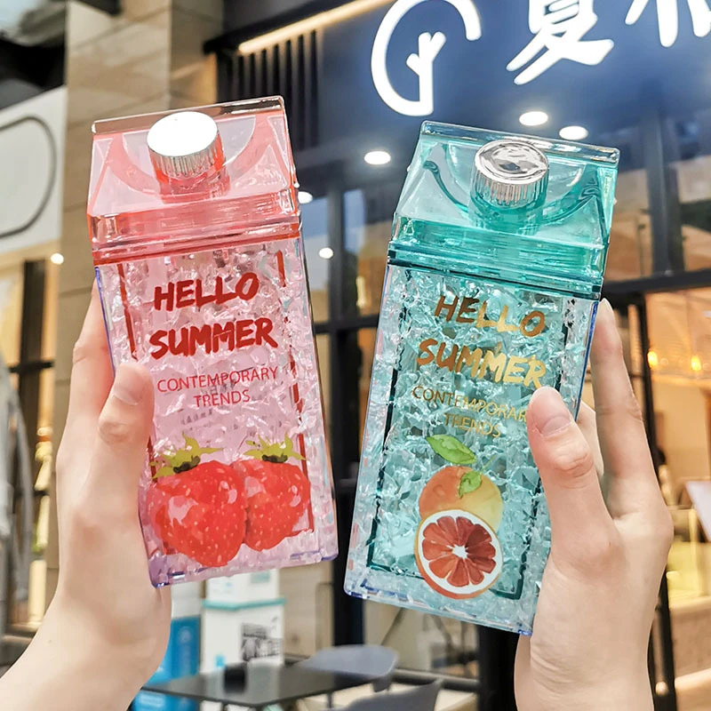 新款情侣加厚双层韩版保冷杯凝胶吸管流沙冰镇杯网红水杯简约可爱