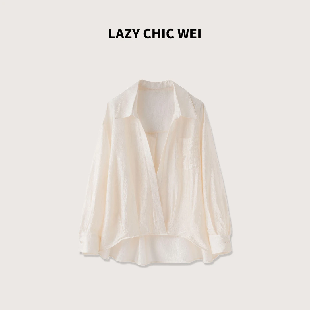 WEI 醋酸混纺慵懒松弛密褶斜门襟衬衫 2530SSW5313