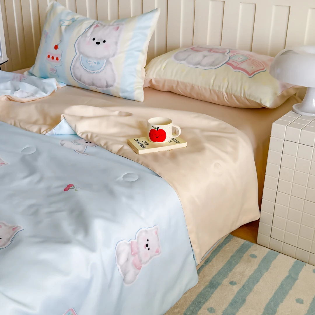 卡通冰丝夏被四件套夏季凉感丝滑薄被子被芯学生宿舍三件套in风女