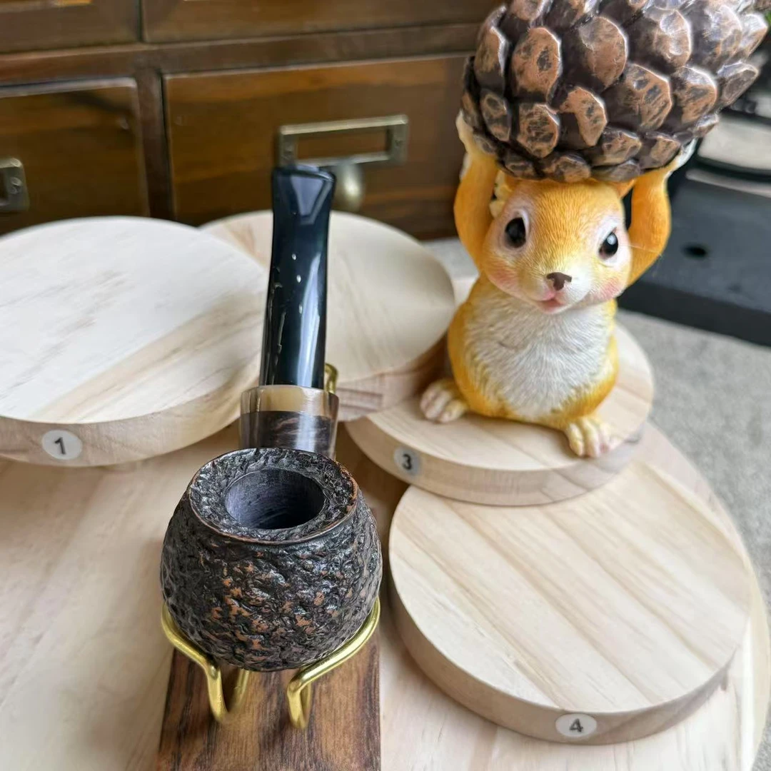 石楠木手工烟斗新手入门推荐河豚弯斗空腔大气室 带配件海盐喷砂