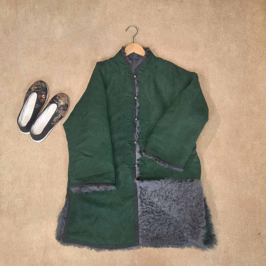 三一馆【青檀】绵羊毛香云纱皮袄子