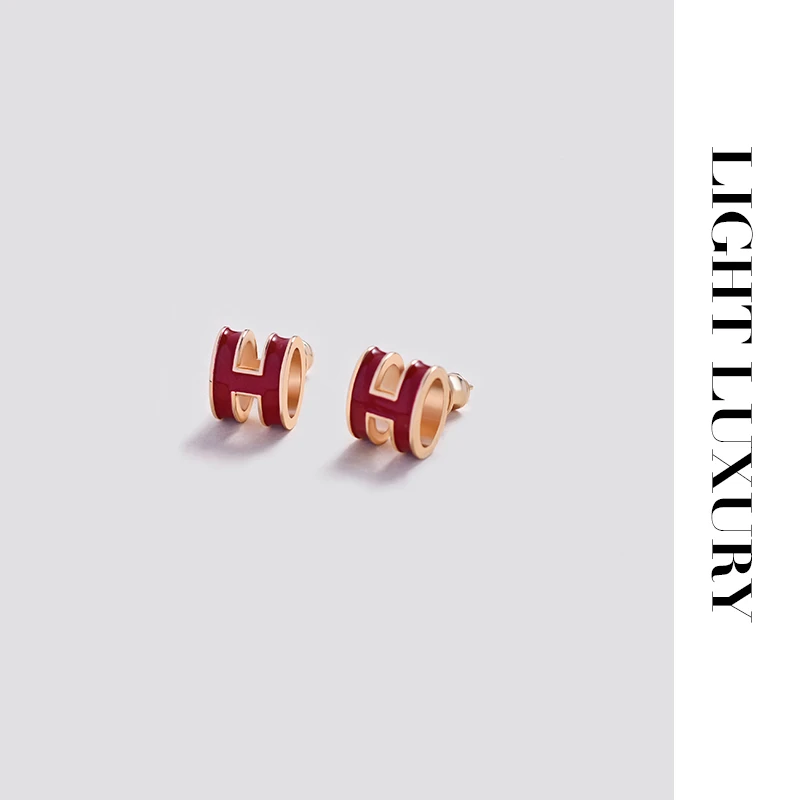 合金珐琅耳饰 【林楠专属】 269 字母H耳钉 气质