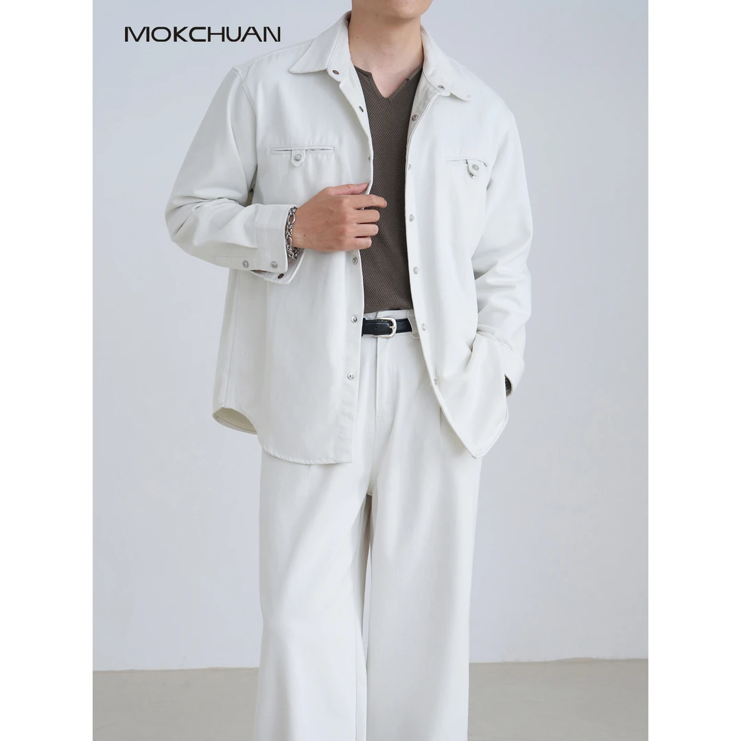 【天丝莱赛尔混纺】MOKCHUAN极简松弛老钱宽松休闲男士牛仔夹克套装