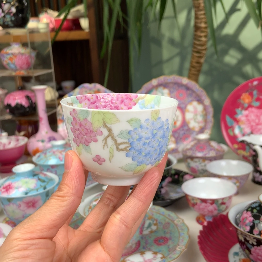 陶绣球花口主人杯景德镇