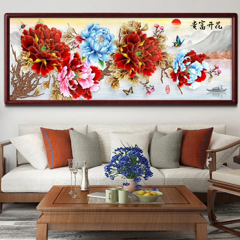 蒂彩DC钻石画花开富贵牡丹满钻新款客厅贴钻十字绣钻石绣植绒布5D