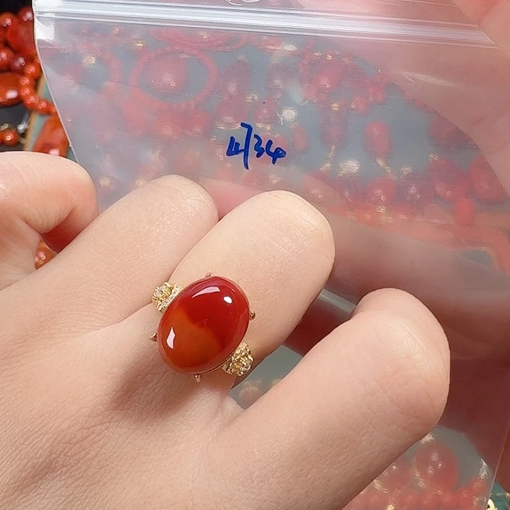 南红玛瑙银S925镶嵌戒指