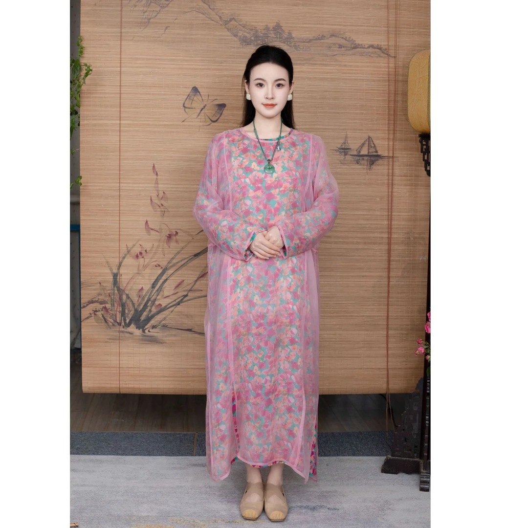 问云山房【高定】新中式款100%桑蚕丝提花工艺连衣裙两穿中国风夏装