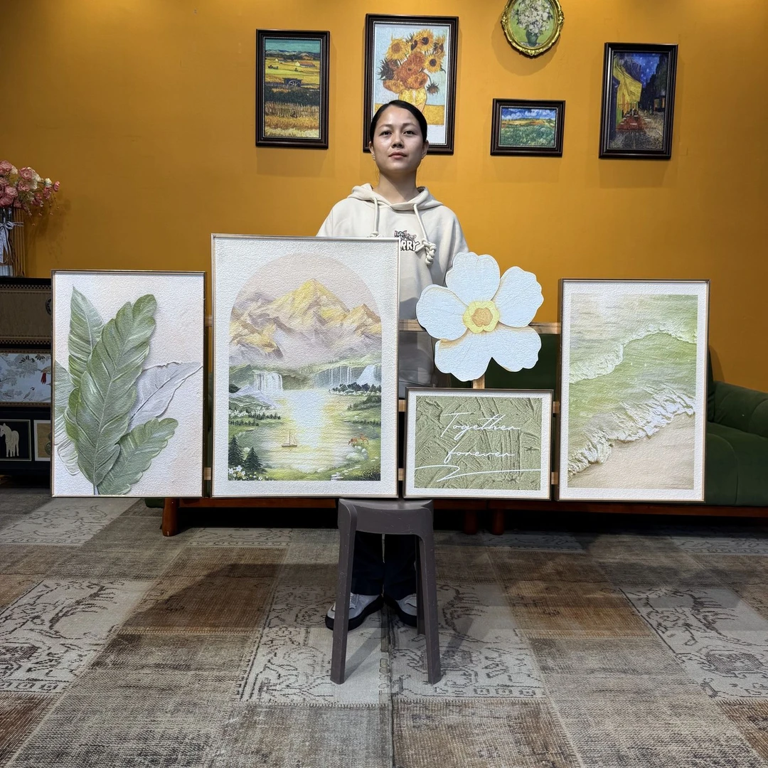 原木风奶油风装饰画客厅餐厅沙发背景墙组合挂画R041日照金山五联